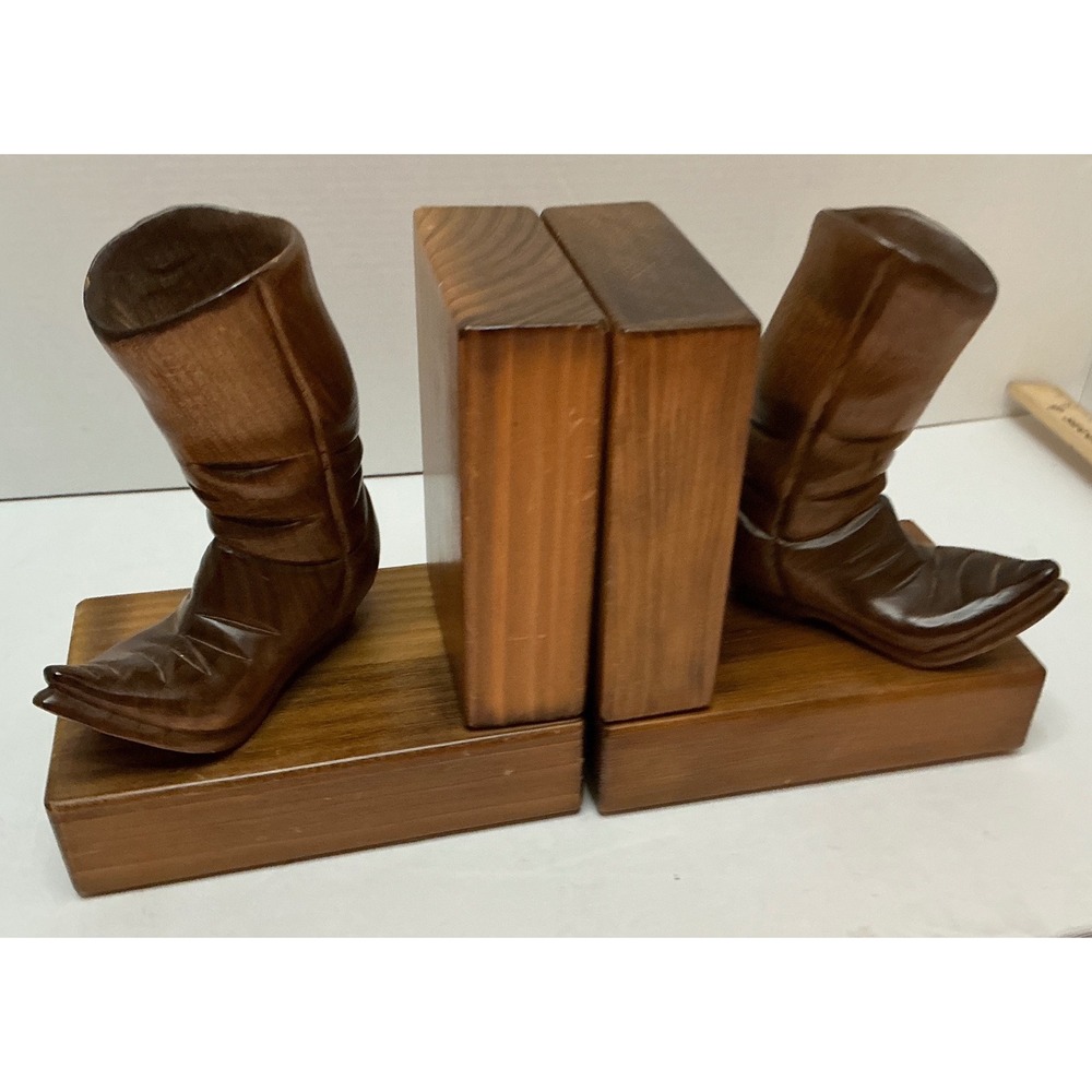 Ron Fisher Vintage Cowboy Boot Bookends‎ Hand Carved Wood Western Decor Pair